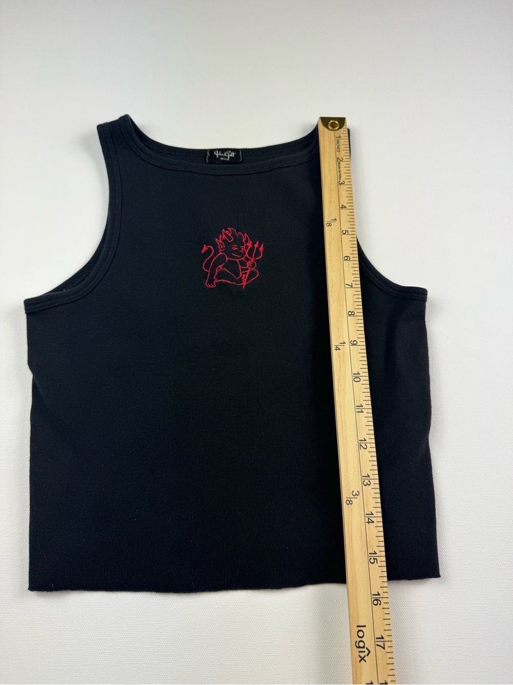 John Galt Red Black Devil Cropped Tank Top Baby Tee Ribbed Y2K Grunge Goth M - Picture 5 of 5